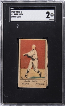 1920 W516-1 #1 Babe Ruth, Hand Cut, Bizarre "No Face" Print Error – SGC GD 2